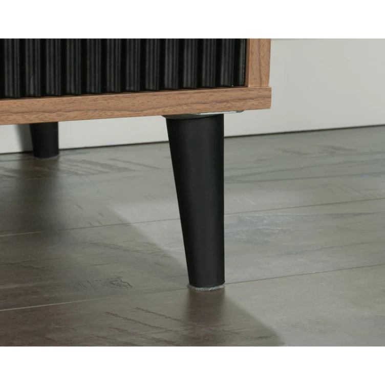 Hot Wholesale Midcentury Two Drawers Fluted Ribbed Panel File Cabinet in Black and Walnut