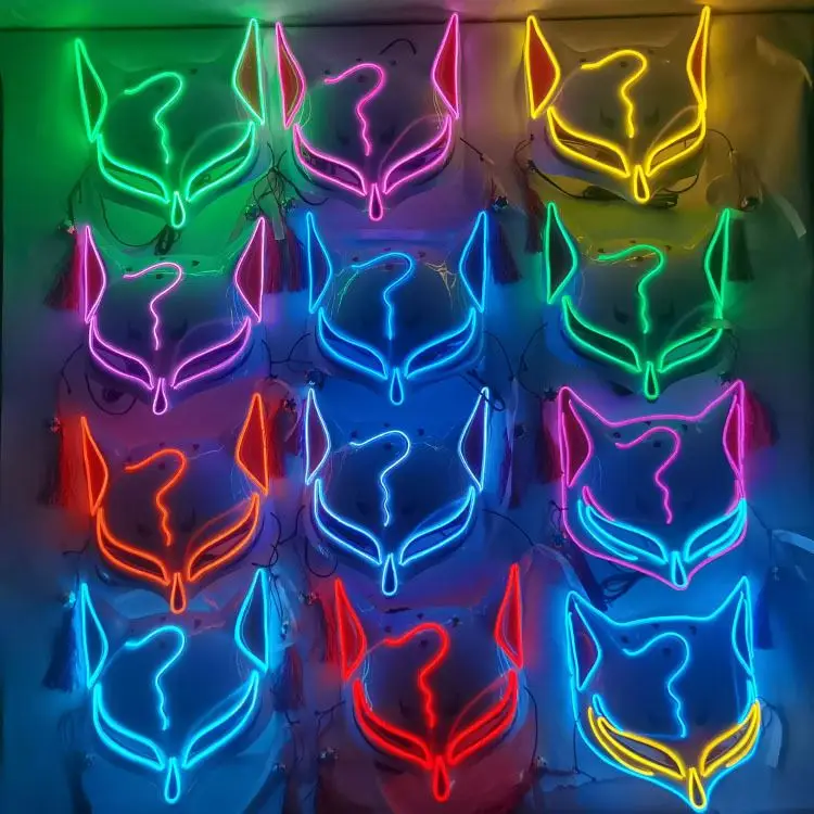 Wholesale Decoration Halloween Mask Light Up Sabito Tanjirou Makomo Demon Slayer Fox Cat Mask Led Party Mask Comic Cosplay