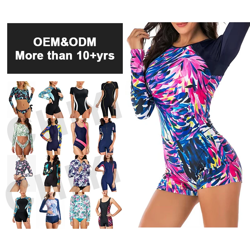 Private Label Logo Custom Women Swimwear One Piece Swimming Bathing Suit Long Sleeves Bikini Swimsuit UPF50+ Swimming Rash Guard