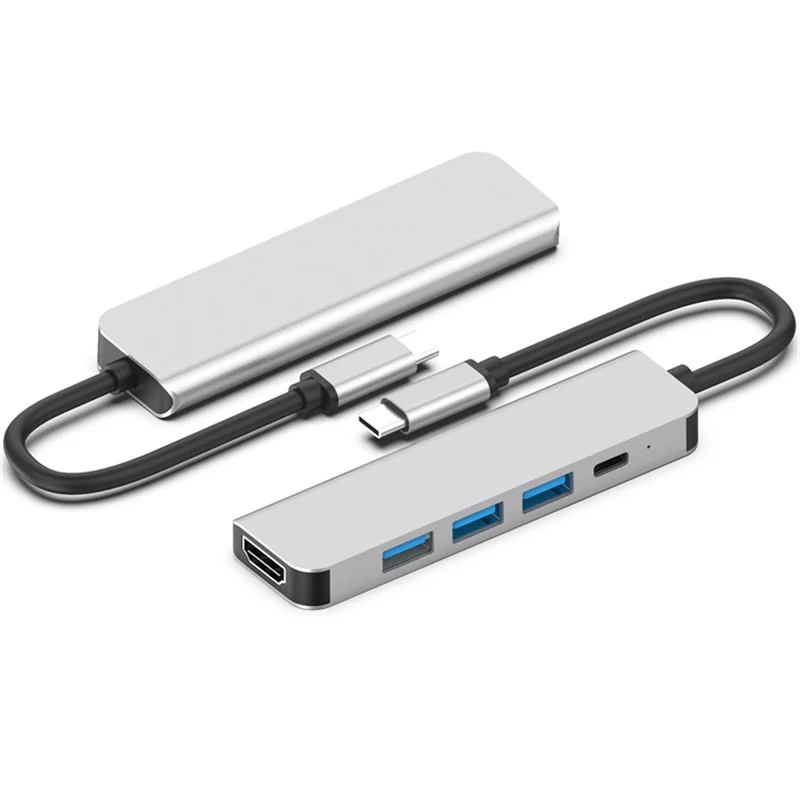 8 in 1 aluminum usb hub QC 3.0 power deliver port usb 3.0 port high speed up to 5gbps usb 3.0 hub (Silver)