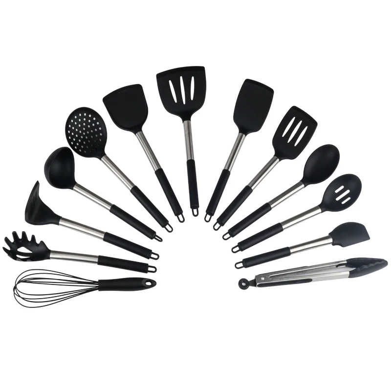Wholesale Stainless Steel Smart Handle Kitchen Accessories Tools 13 Piece Durable Silicone Kitchen Utensil Set