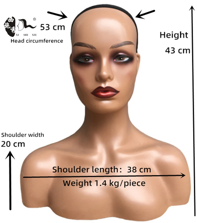 XISHIXIU HAIR Custom Logo African American Female Bust Half Body Realistic Mannequin Head with Shoulders for Wig Display