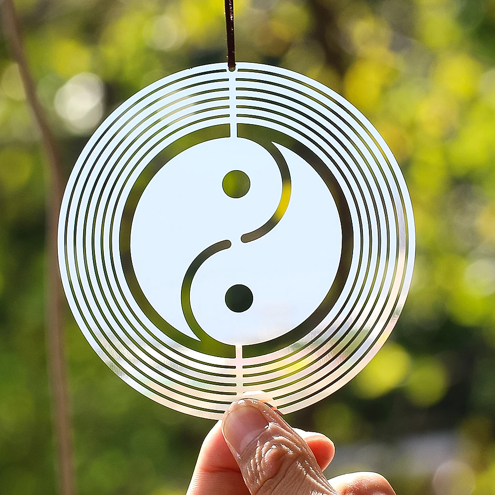 Wholesale Charm Yin and yang Metal Stainless steel Wind Spinner 3D Rotating Wind Chimes Garden Hanging Decor