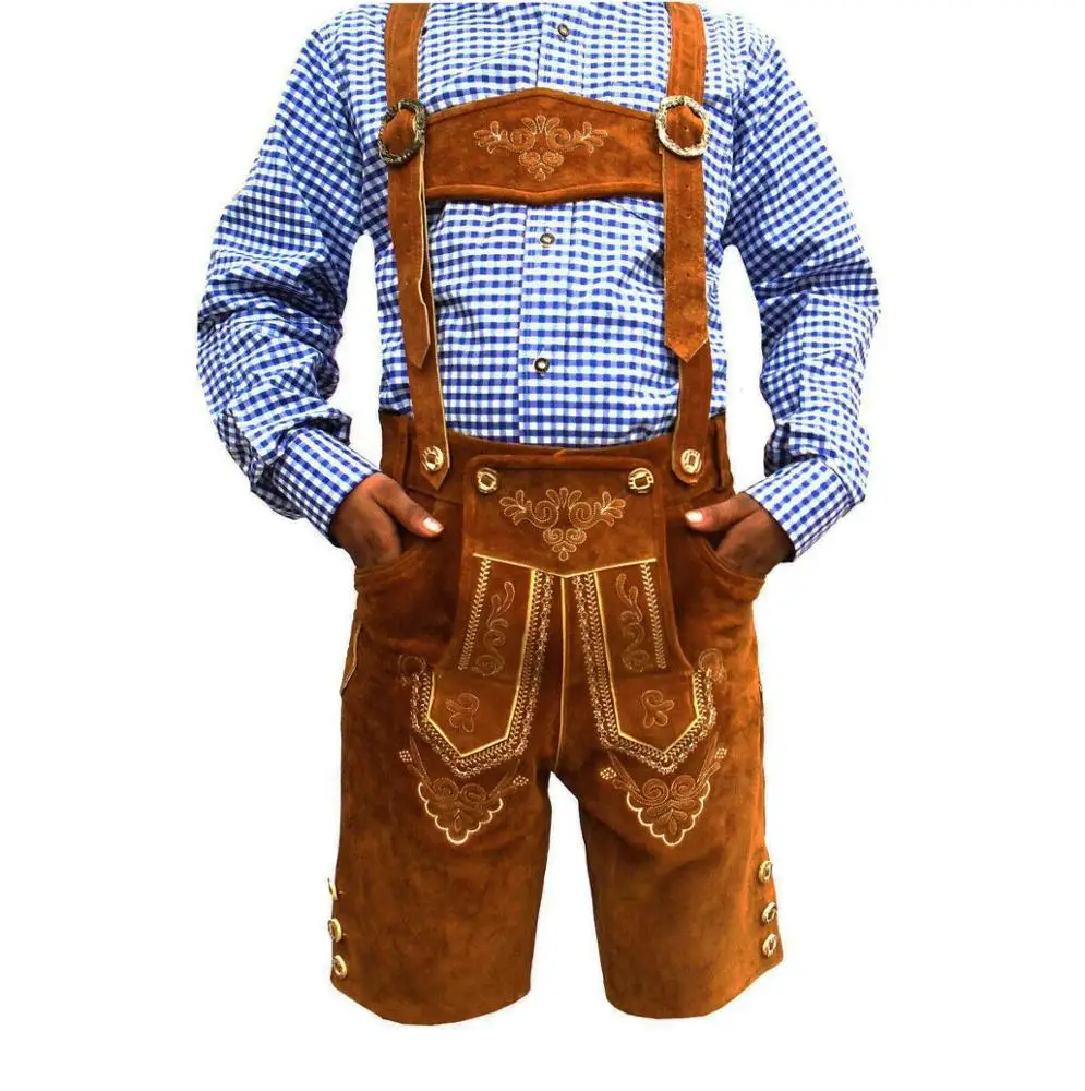 Wholesale customized trachten lederhosen, bavarian shorts, german lederhosen cow split suede