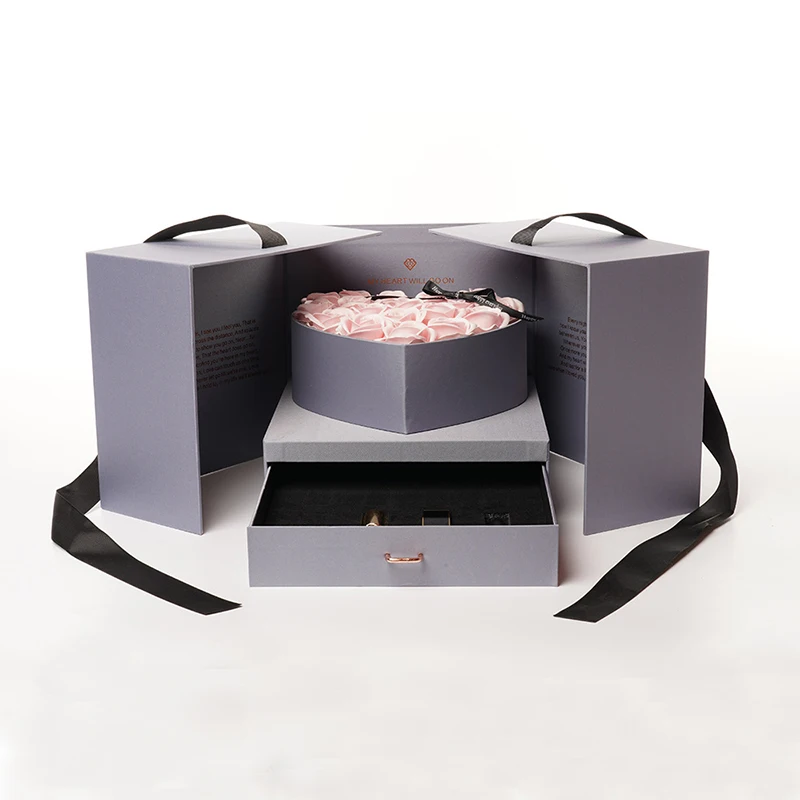 
High Quality Romantic Gift Rose Flower with Jewellery Box for Romantic Valentines Day Wedding Party 