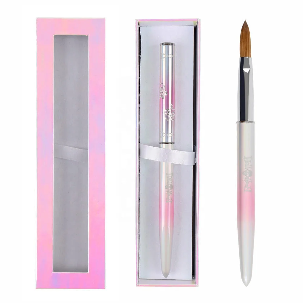 BQAN Unique Custom 100% Kolinsky Germany Acrylic Pink Holographic Nail Brush For Halloween Skeleton
