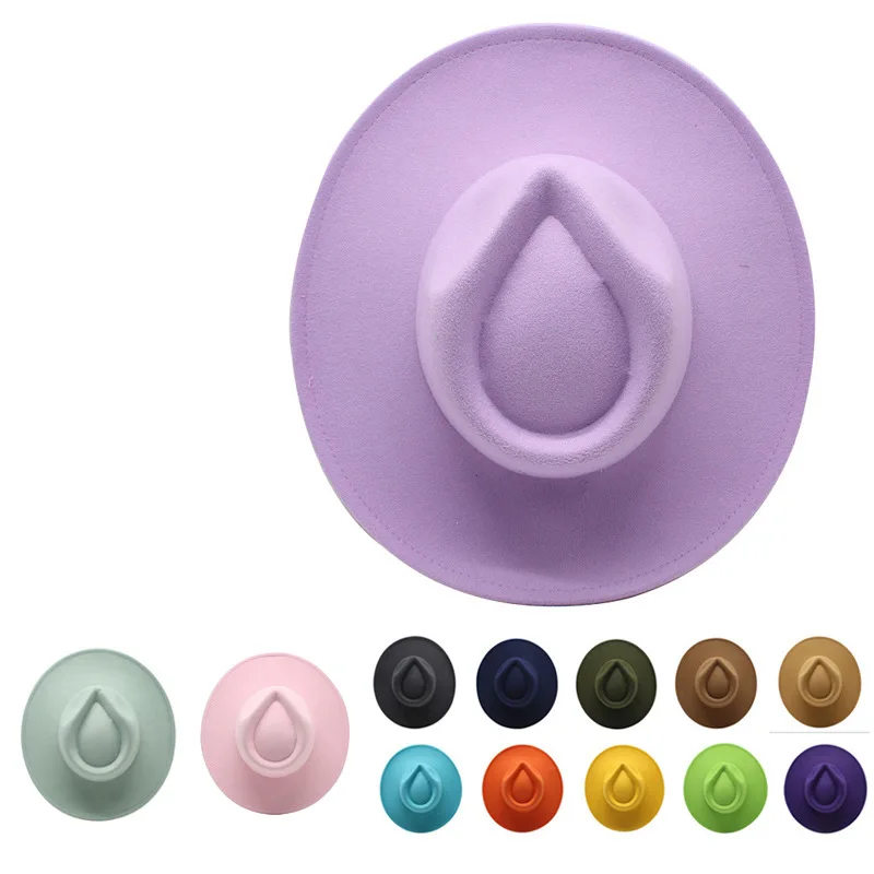 9.5cm Wide Brim Fieltro Sombrero High Quality Fashion Jazz Hats Colorful Flat Felt Fedora Hat For Men Women