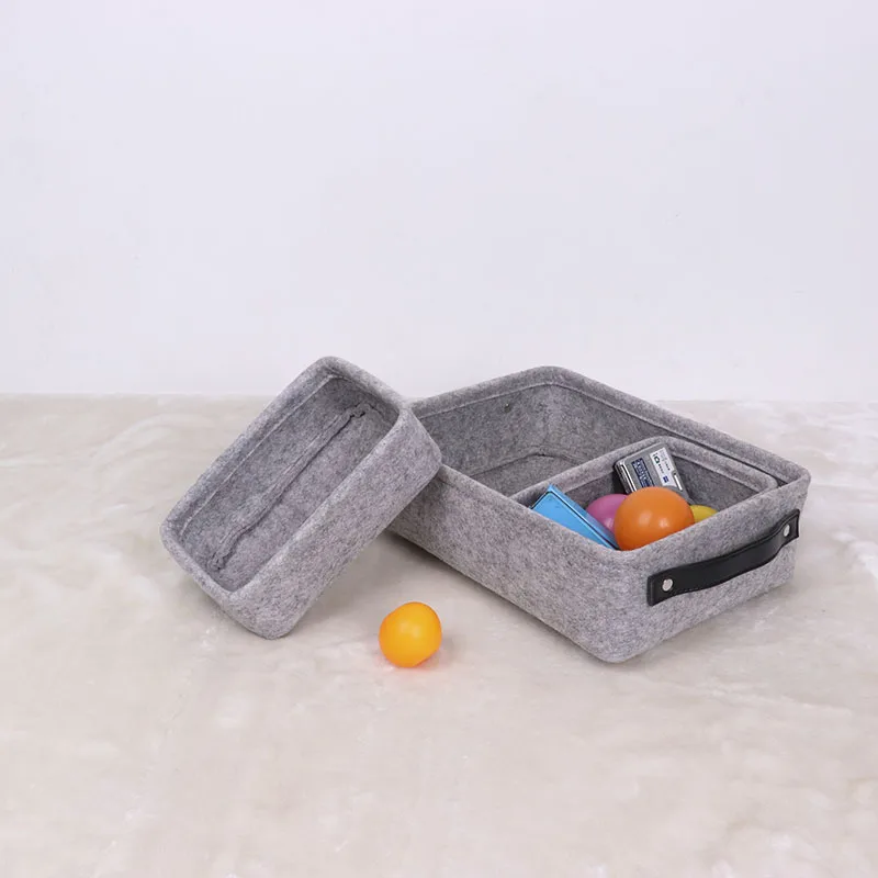 Wholesales 5-Pack Felt Storage Basket PU Handle Underwear Organizer Box Storage  for Clothes Basket Storage for Office Bedroom