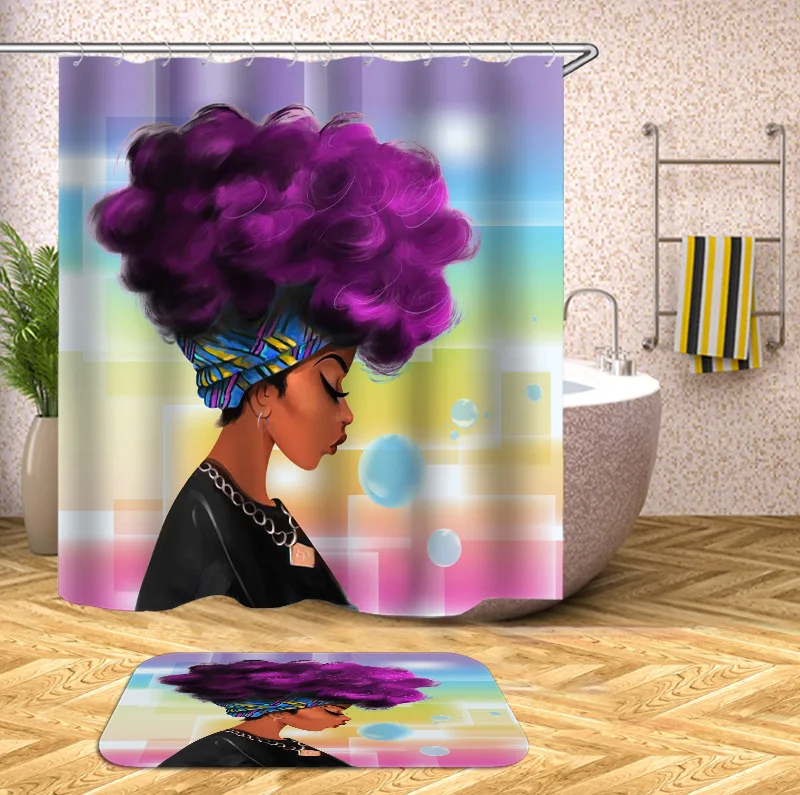 2022 Wholesale Custom Modern 3D Printed African Black Girl Bath Shower Curtains