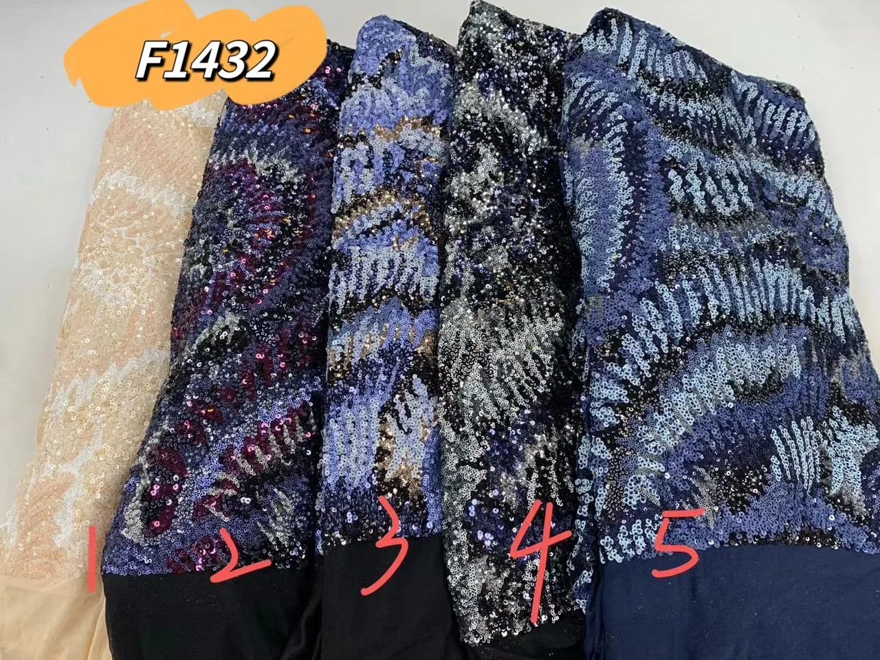 Luxury sequins lace 2024 handmade blue embroidered sequence and beads african bridal heavy hand beaded pearls embroidery fabric