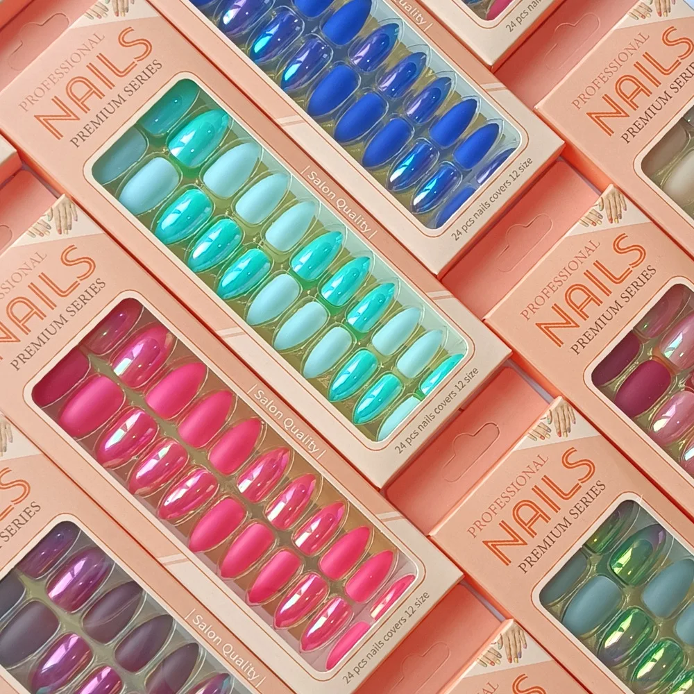 Long tip removable magic color frosted nail patch in 24 pieces Press on Nail Wearing Nails