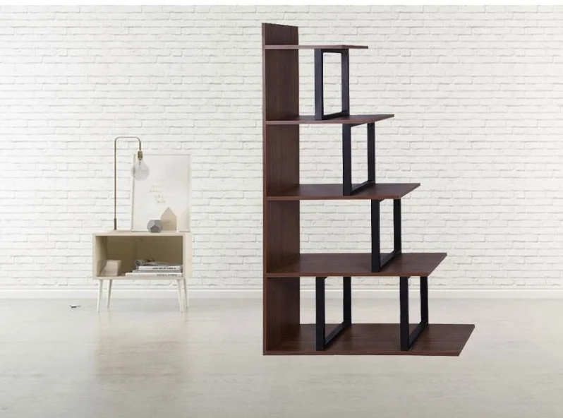 Modern Simplism Style Library L-shaped Bamboo Bookshelf Hard Wood Display Rack Storage 5-shelf Ladder Corner Bookshelf