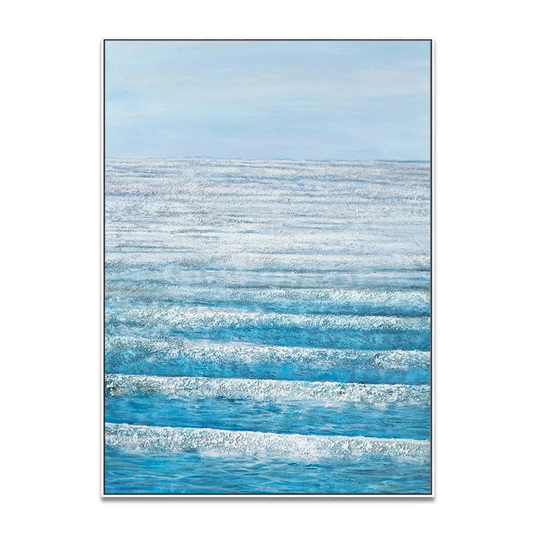 Modern Canvas Artwork Handmade Blue Seascape Painting Acrylic Wall Art Home Decoration
