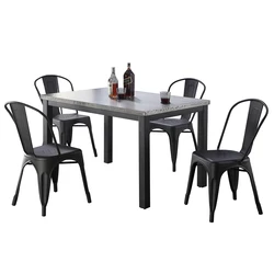 industrial black metal frame furniture stainless steel top dining table set
