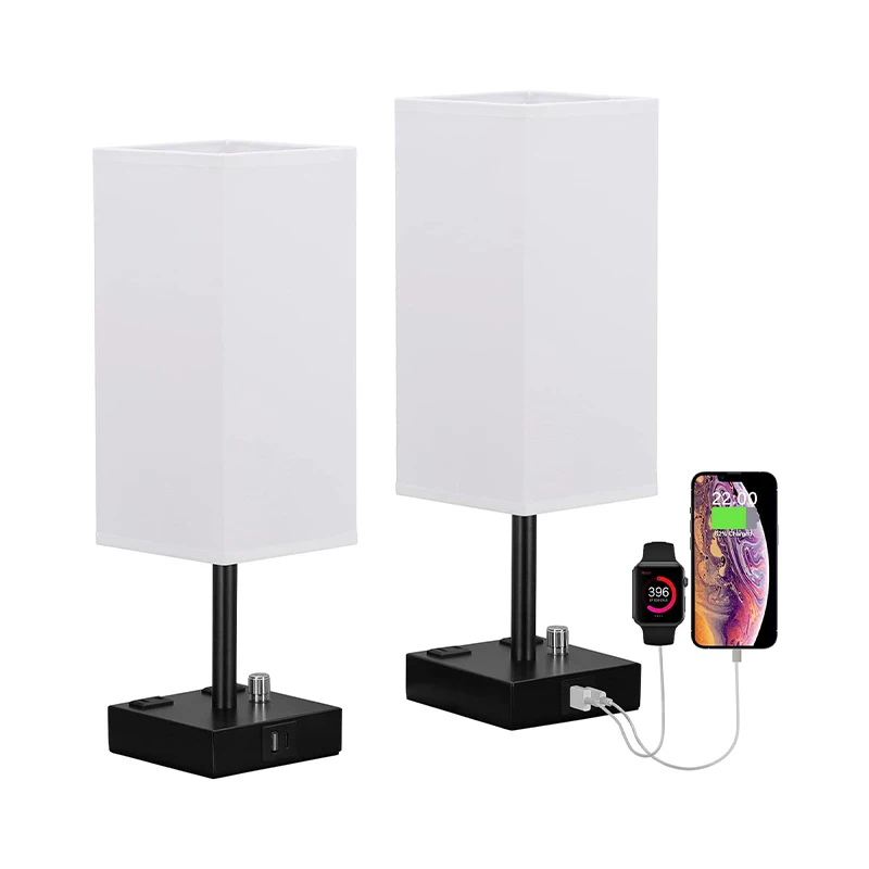 Wholesale Table Lamp with USB A+C Charging Ports & AC Outlet, Dimmable Modern Nightstand Linen Lamps For Home Bedroom Decor