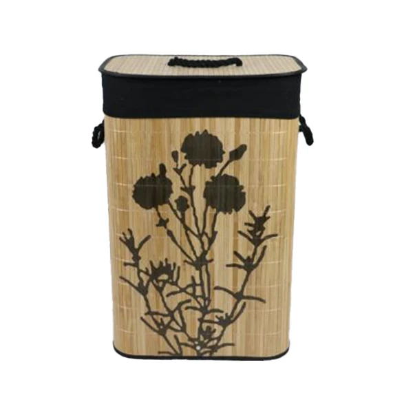 Multi-storage ECO-Friendly Bamboo Woven Square Clothes Storage Organizer Bin Storage Basket Bathroom Laundry Basket with Lid