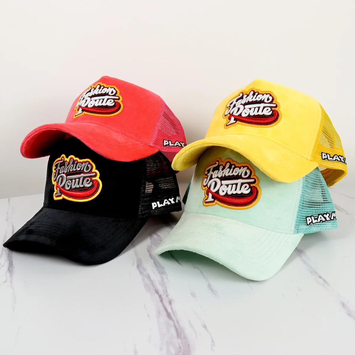 Custom embroidered mesh custom velvet trucker hat
