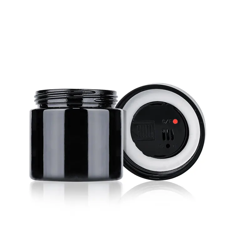 Wholesale UV violet glass jar bottle 4oz 250ml 500ml 1L smell proof black glass bottle with led temperature humidity display