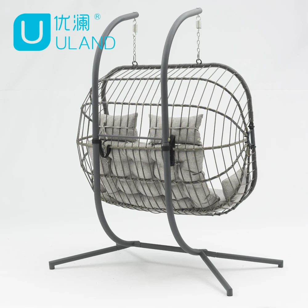 Плетеное двухместное садовое кресло-качели из ротанга Uland с подставкой мебель для улицы патио качели подвесное кресло