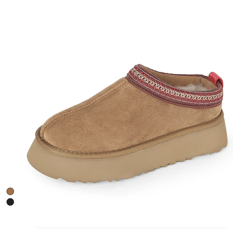 Cow leather tasman platform warm fur ladies fashion fur fluffy Slippers for women