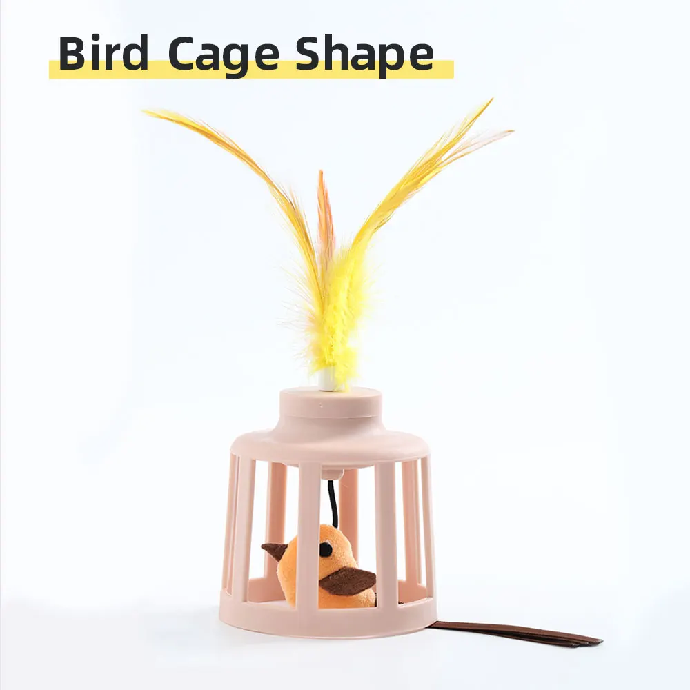 New Bird Cage Design Interactive Removable Feather Pet Toy Electric Sound Cat Toy With Bird Calls