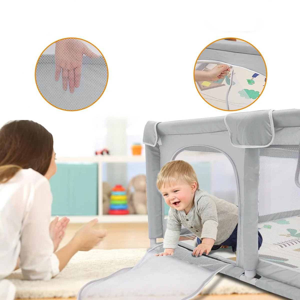 Welcome to OEM baby playpens Indoor Fabric 8 suction cups playpen Elevated baby crawling safe game toy playpen