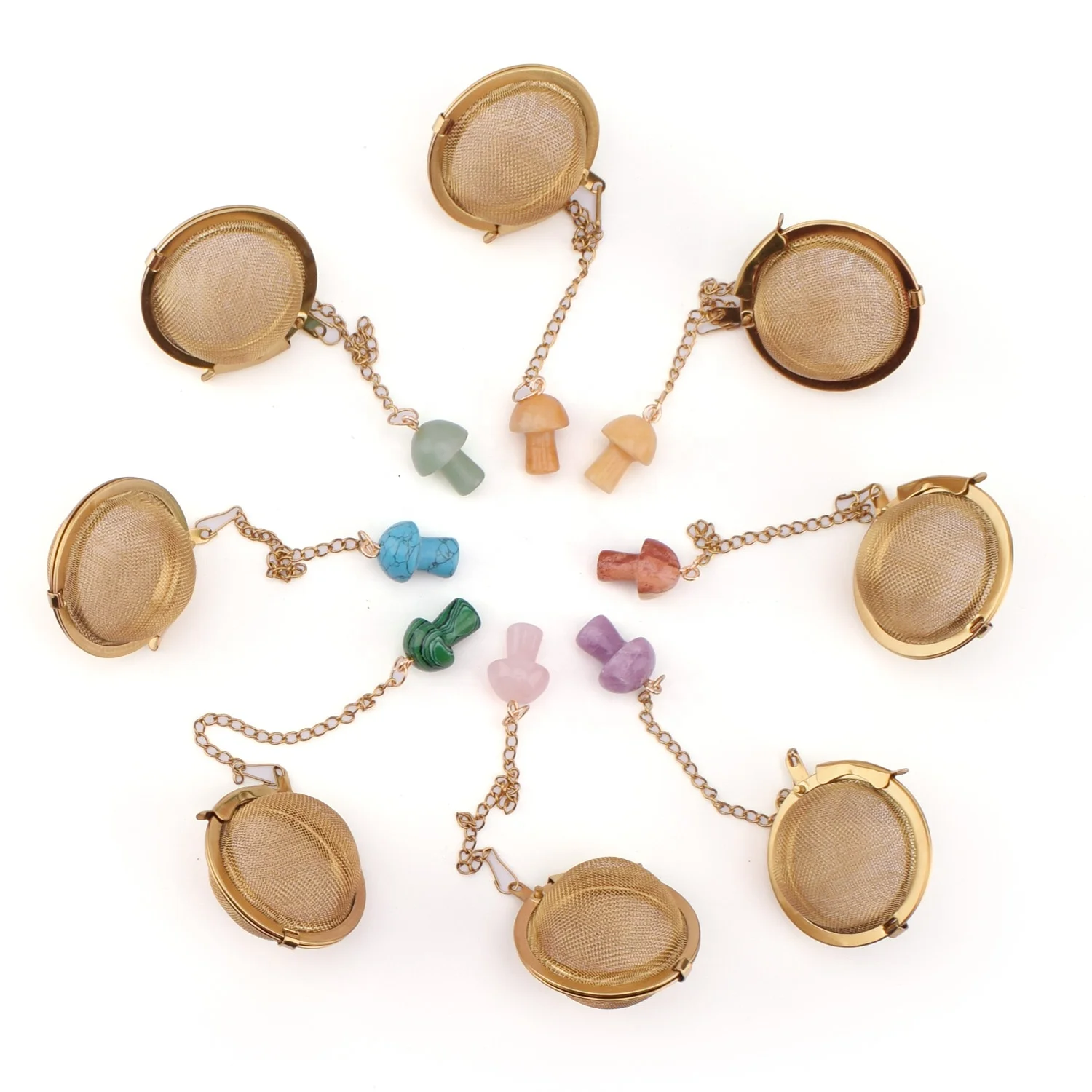 304 Stainless Steel Wire Mesh Tea Infuser Loose Leaf Tea Ball Strainer with Raw Stone Ornament