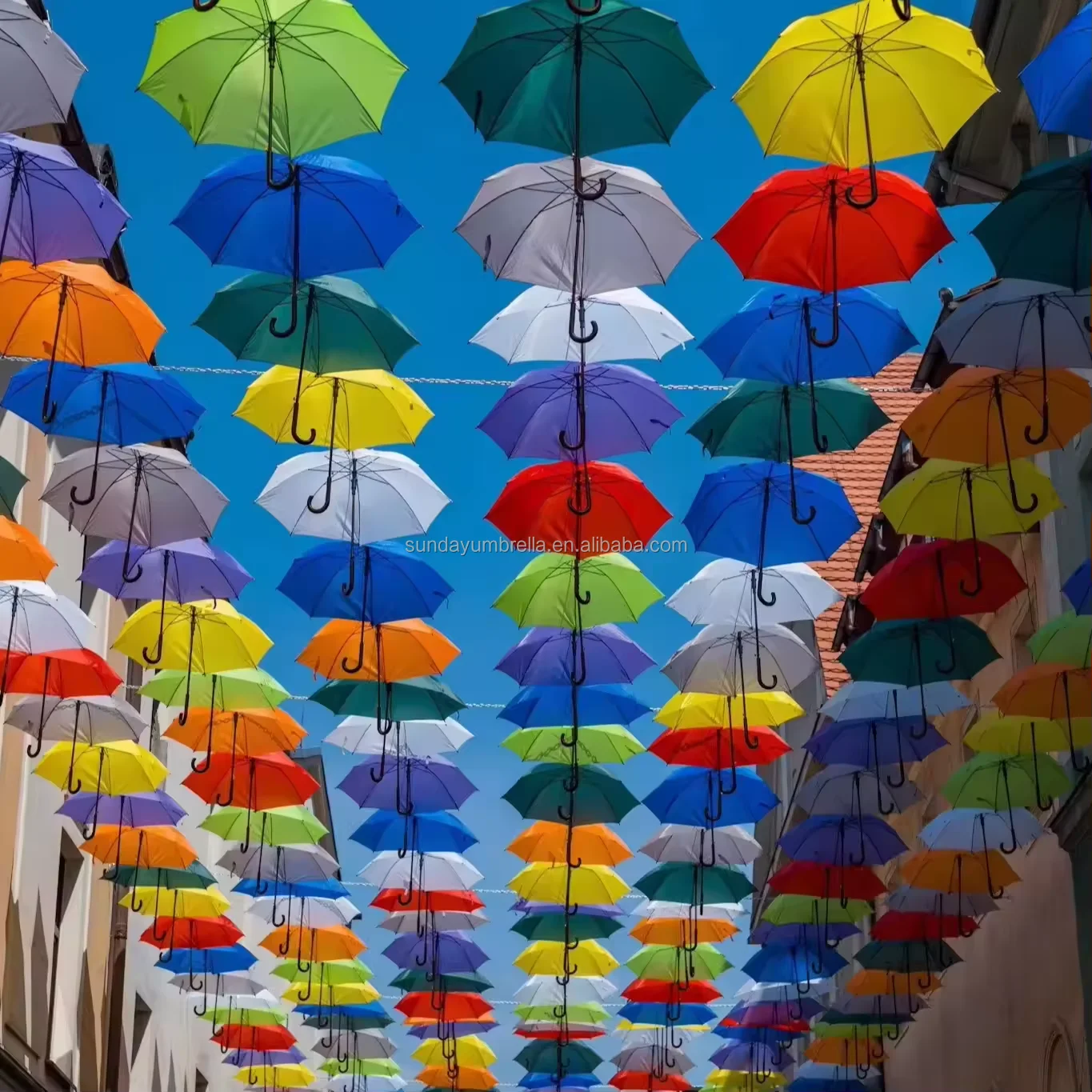 SD Colored Wedding Umbrellas Outdoor Street Decorations Cheap Promotional Hanging Umbrellas Manual Control Custom Logo Printing