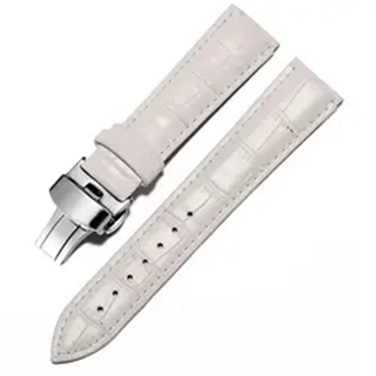 Factory Price Embossed Crocodile Pattern Calfskin Leather Bands Stainless Steel Deployment Buckle Watch Bracelet