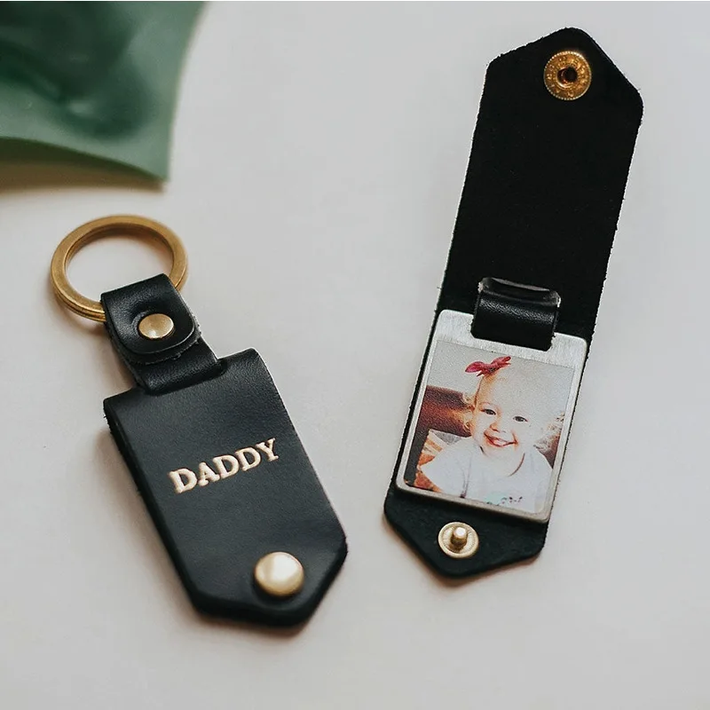 Personalized Present Custom Logo Leather Keychain With DIY Blank Photo
