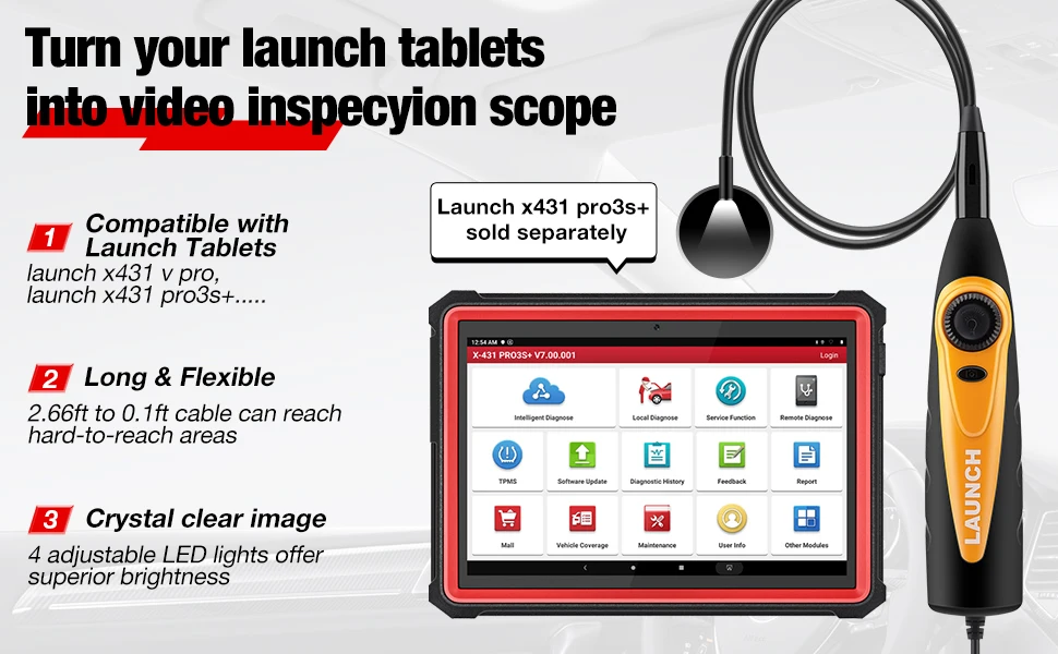 HD IP67 Video Borescope Camera 2M Cable 6 Adjustable LED Light Micro USB Type C Video Inspection LAUNCH X431 VSP600