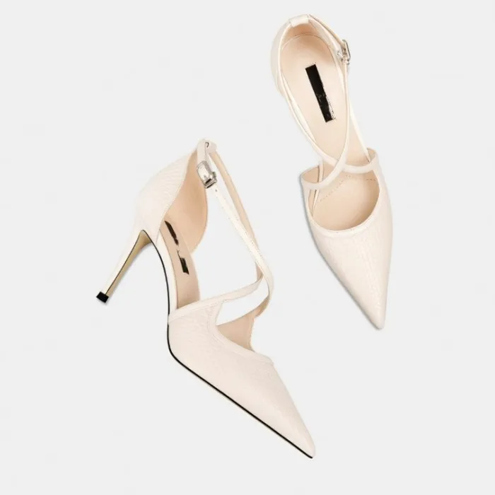 Handmade Women Genuine Leather Thin High Heel Cross Strap Pumps Elegant Office Ladies Dress Pumps Shoes