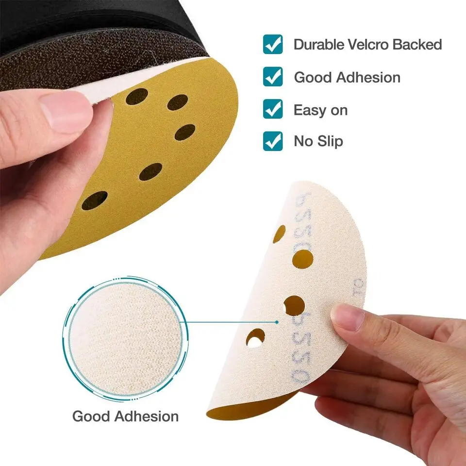 100pcs-set 1800pcs-carton 5 inch Sanding Discs 8-Hole Hook Loop for Orbital Sander Paper 220 Grit