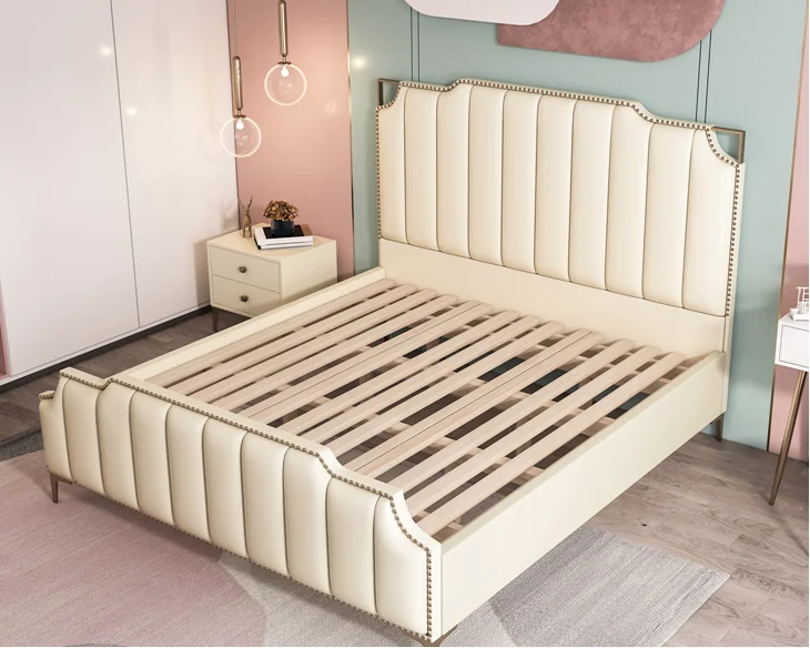 Легкая Роскошная сетчатая красная кровать для основной спальни Двойная кожаная простая мягкая