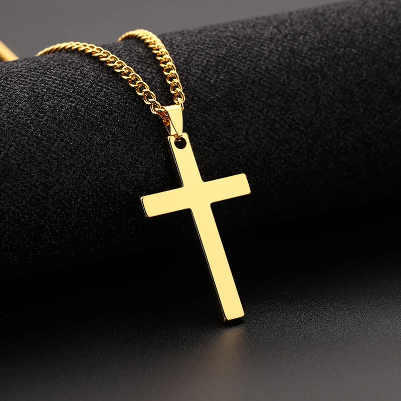Cheap Gold Silver Black Plated Cross Necklace Stainless Steel Prayer Choker Cross Pendant Necklaces For Men Jewelry