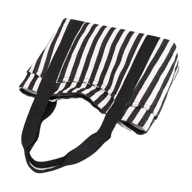 Summer Eco Friendly 12 oz Heavy Canvas Cotton Tote Bag Custom Stripe Beach Bag Wholesale