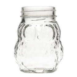 Factory direct selling 400ml owl animal shaped beverage jars clear empty Glass mason jar mug with lids
