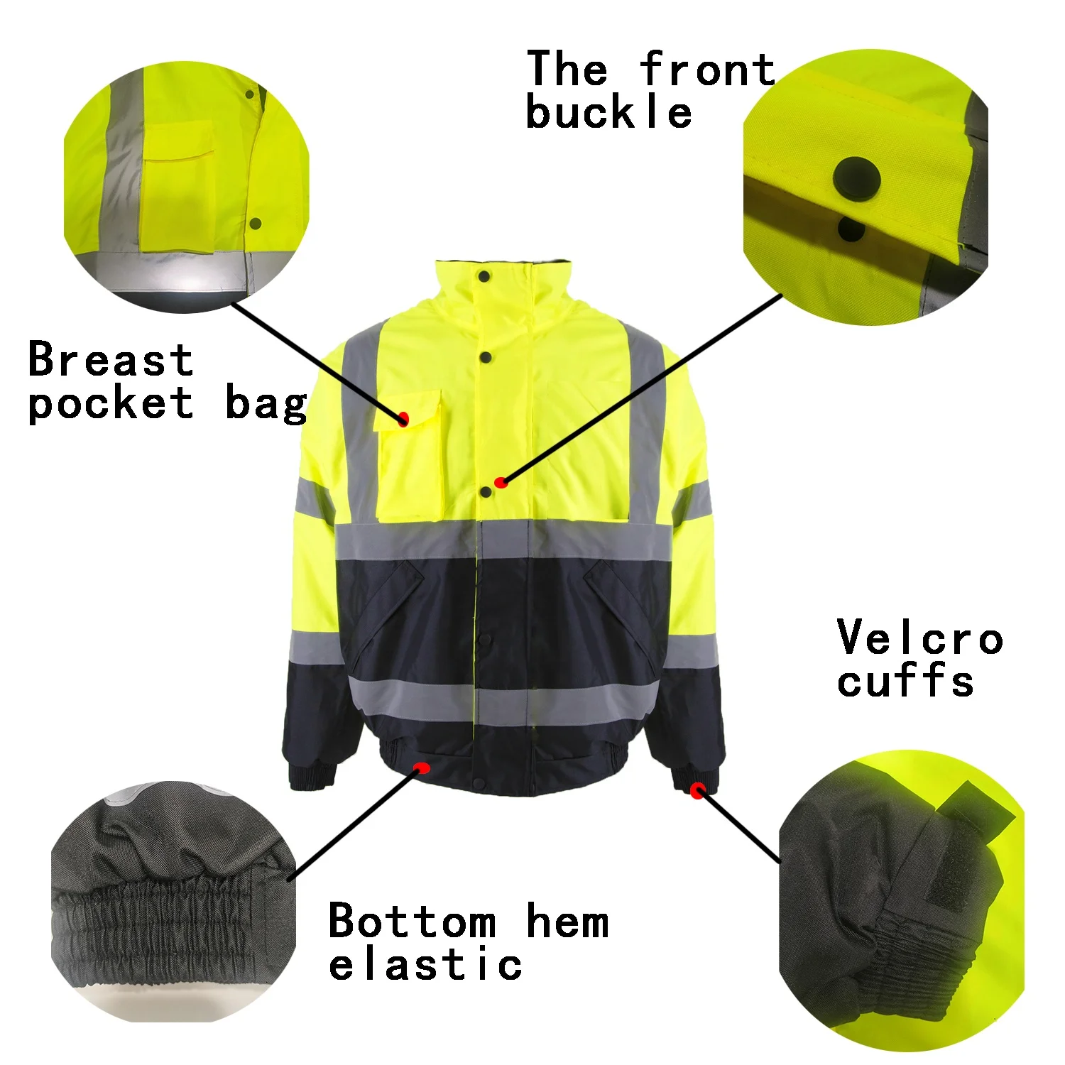 SMASYS Customized Fleece Lining Winter High Visibility Reflective Bomber Workwear Safety Jackets