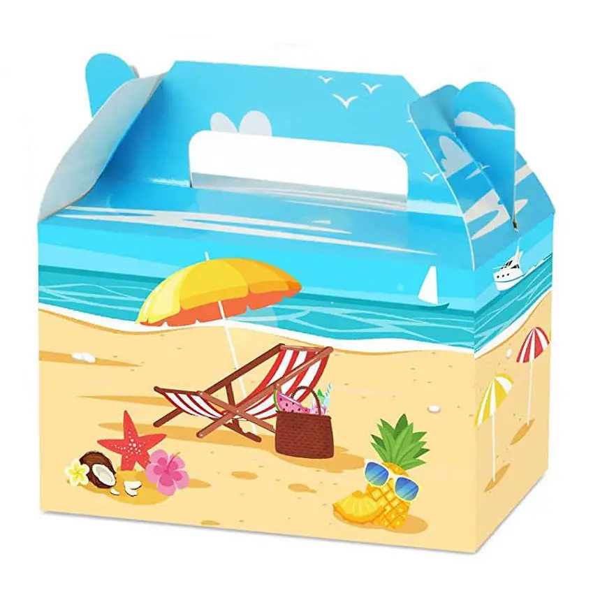 Partycool Hawaii Summer Pool Candy Treat Boxes Fruits Flamingo Double Side Design Paper Gift Cake Goodies Box party supplies
