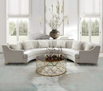 new design crescent shaped expandable goose down gray velvet sofa  round couch furniture 7 seats sofa