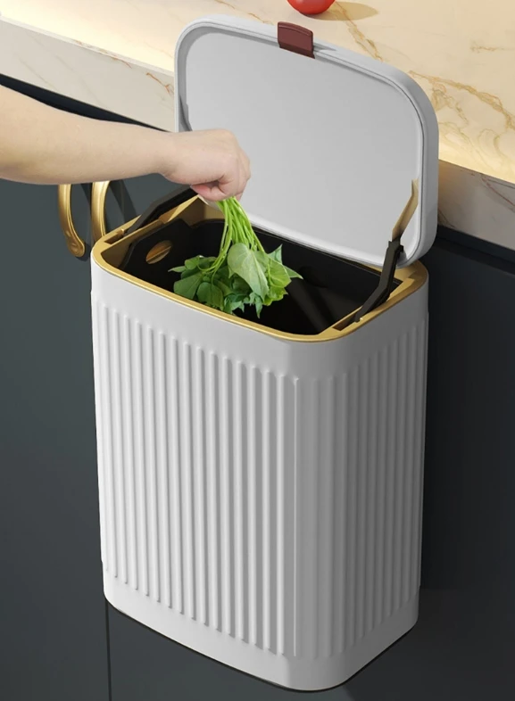 Kitchen Compost Bin Hanging Trash Can with Lid, Stainless Steel Trash Can Compost Bin Wall-Mount Indoor Kitchen Trash Bin