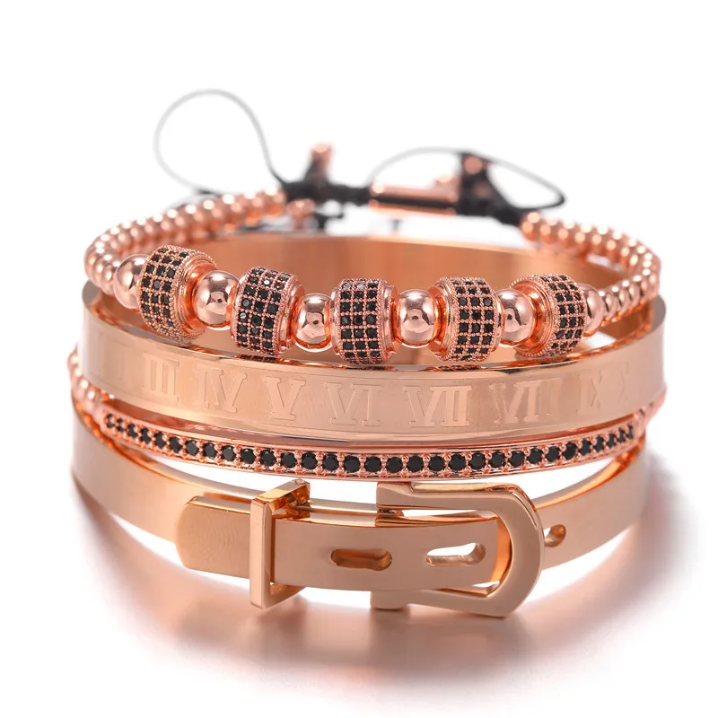 European And American Hot Selling Copper Inlaid Zirconium Ladies Bracelet Set Crown Diamond Ball Bead Beaded Gold Bracelet Set