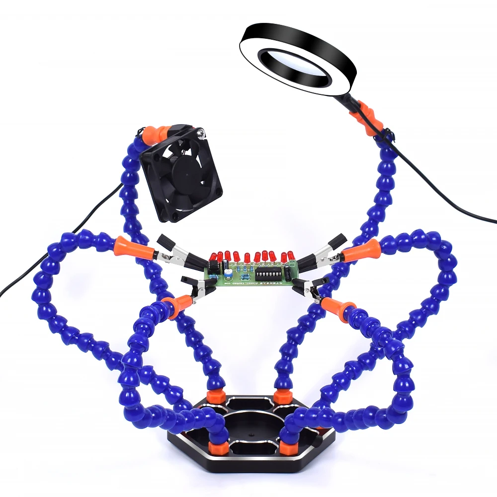 Soldering PCB Board Holder Helping Hands with USB 3X LED Magnifier Lamp Welding Smoking Fan Third Hand Tool Soldering Stand
