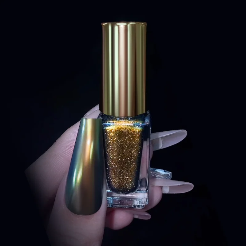Menghe New Arrivals 5ml Aurora Mirror Powder Metallic Mirror Nail Polish No Dust Magic Liquid Chrome Nails