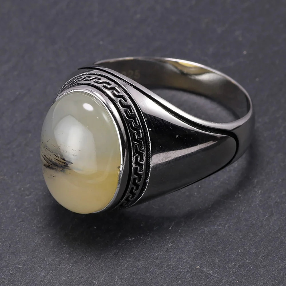 Guaranteed Silver s925 Mens Rings Simple Design With Stones Multi Color Oval Shape Onyx Turkey Jewellery Turkish Ring For Man