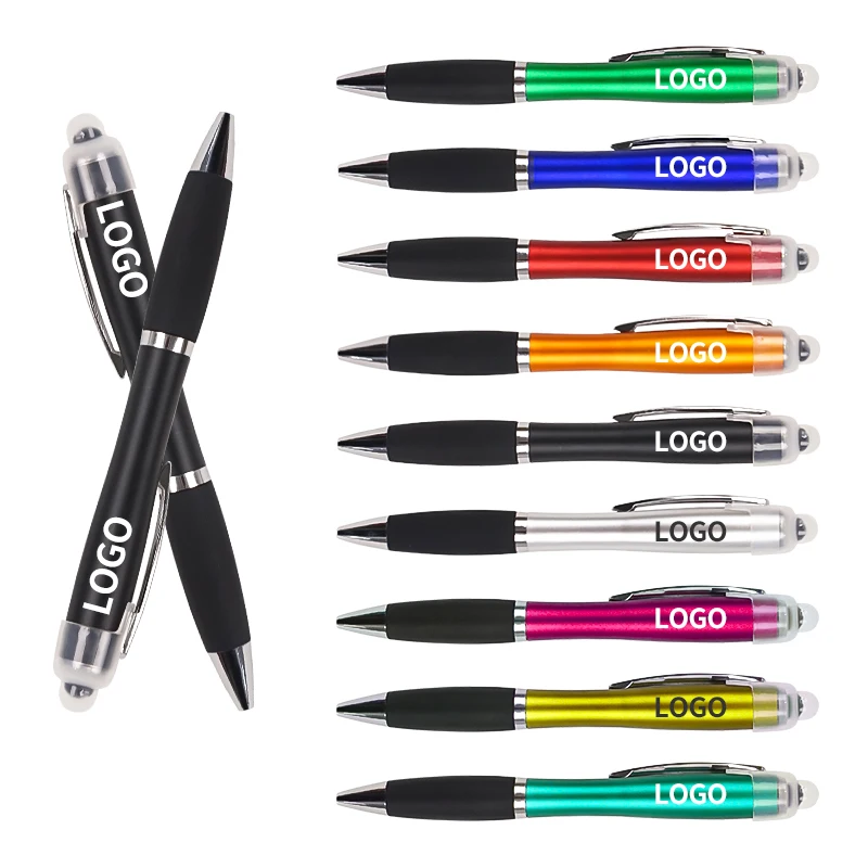 Wholesale Custom Advertisement LOGO LED Laser Light-Up Ballpoint Pen Personalized Rubber Grip Pen for Gift