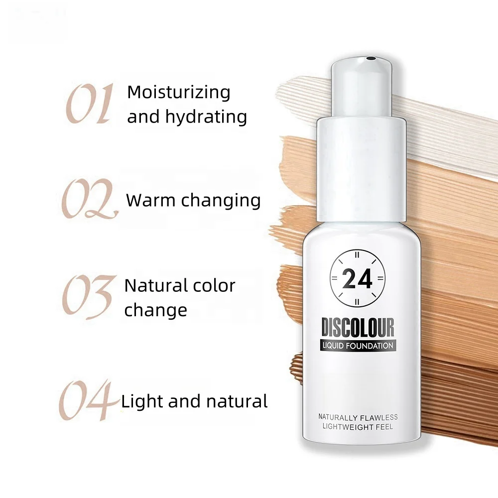 High Quality Warm Skin Color Changing Foundation Full Coverage Oil Control Waterproof Private Label Lady Based Makeup Cosmetics