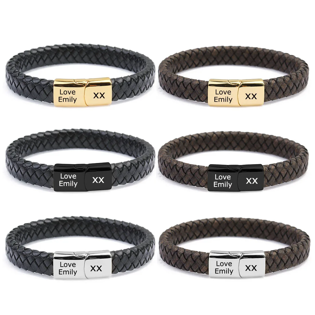 Wholesale Logo Engraving Genuine Leather Micro Fibre Bracelet Stainless Steel Custom Men Jewelry Magnetic clasp Leather Bracelet