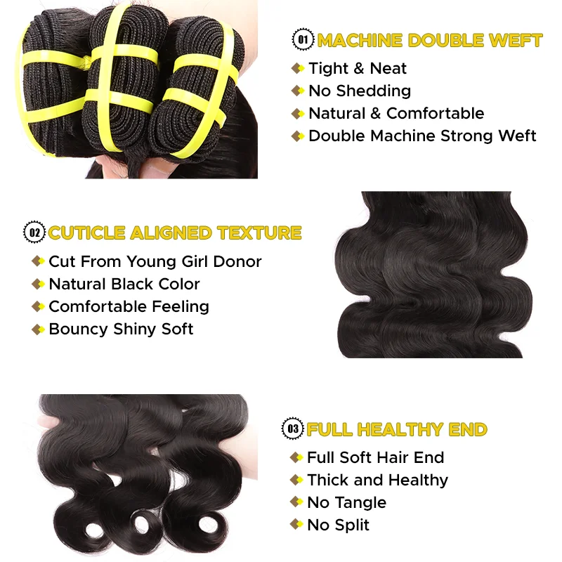 GDYhair Free Sample Body Wave 18 20 22 inch Straight Extension Virgin Human Hair Weave Bundles