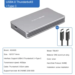 ACASIS USB 4.0 M.2 Nvme Enclosure 40Gbps NVME M.2 SSD PCI-E M-Key Solid State Drive External Aluminum shell Enclosure